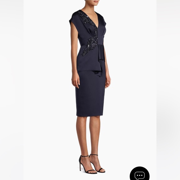 Aidan Mattox Embellished V Neck Peplum Sheath Dress - Picture 9 of 16